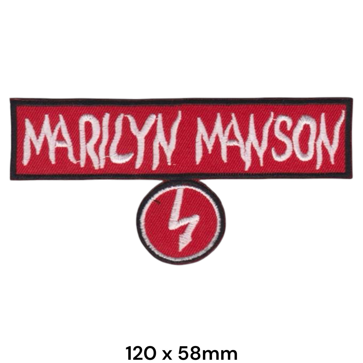 Marilyn Manson Name Strip Lightning Circle 2-Piece Patch Set Red White 120x58mm