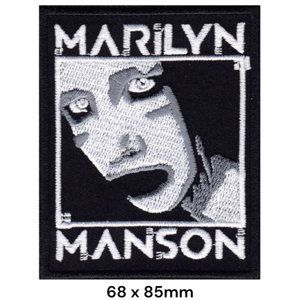 Marilyn Manson Portrait Face Black White Gothic Embroidered Patch 68x85mm