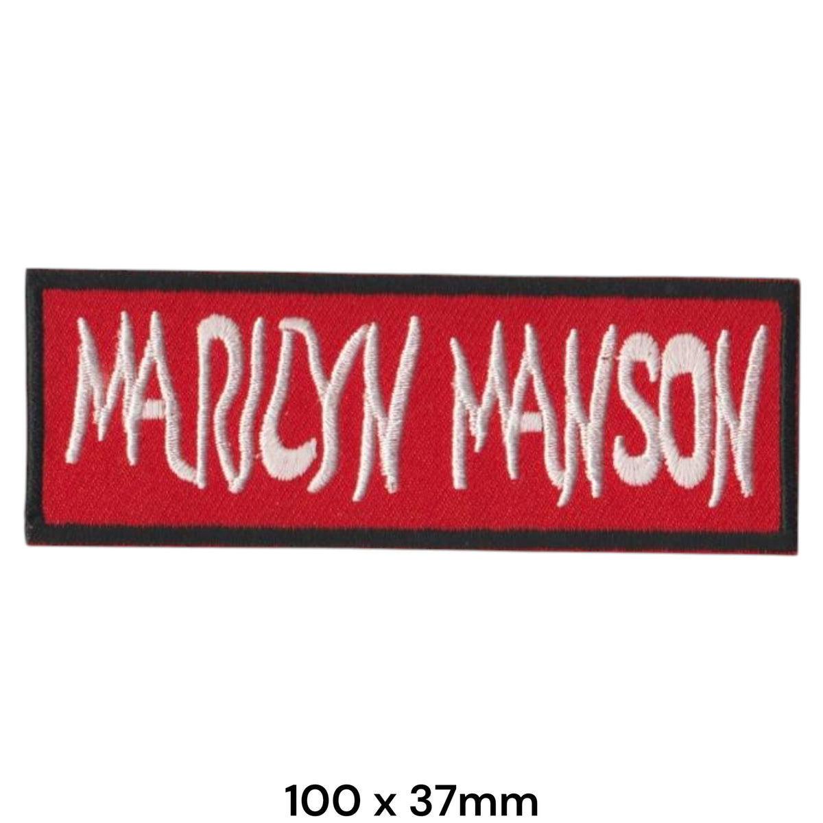 Marilyn Manson Logo Strip Red White Rectangle Embroidered Patch 100x37mm