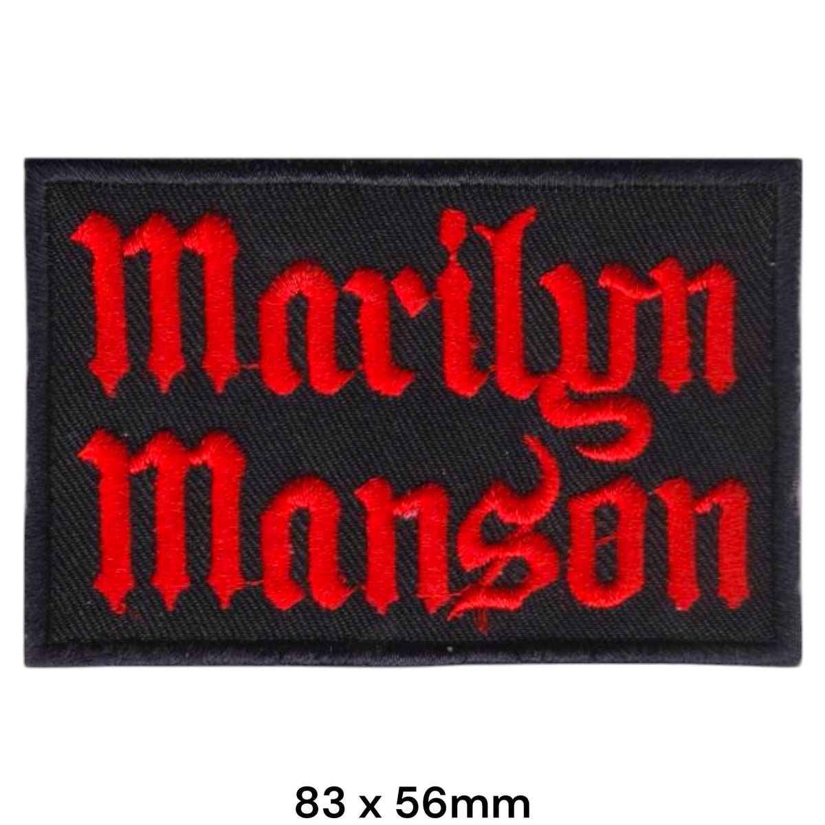 Marilyn Manson Old English Blackletter Red Black Rectangle Embroidered Patch 83x56mm
