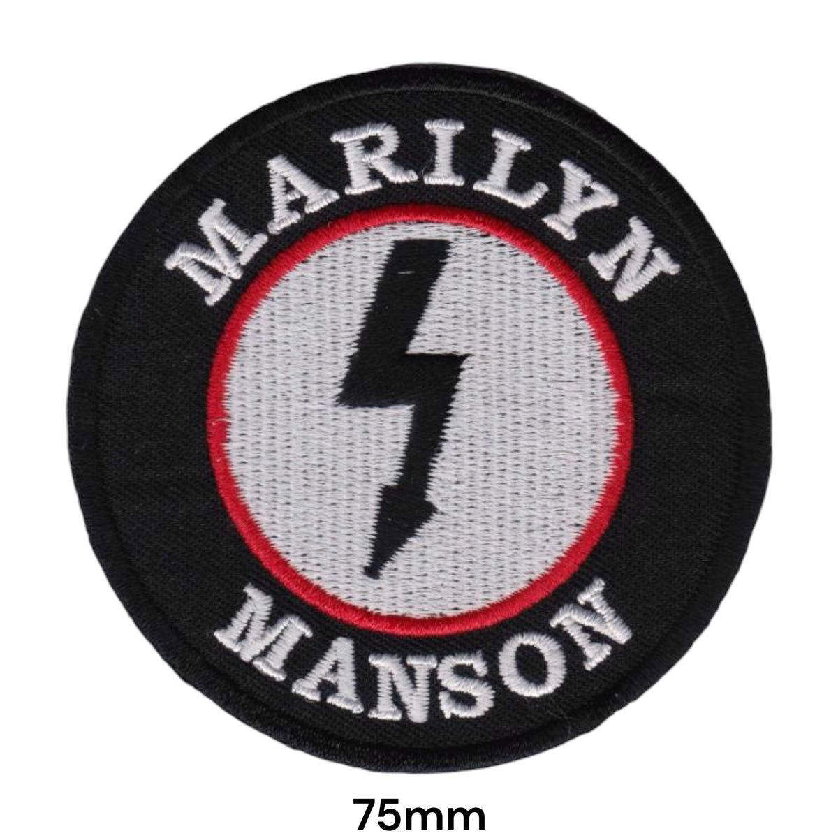 Marilyn Manson Lightning Circle Badge Black Red White Embroidered Patch 75mm
