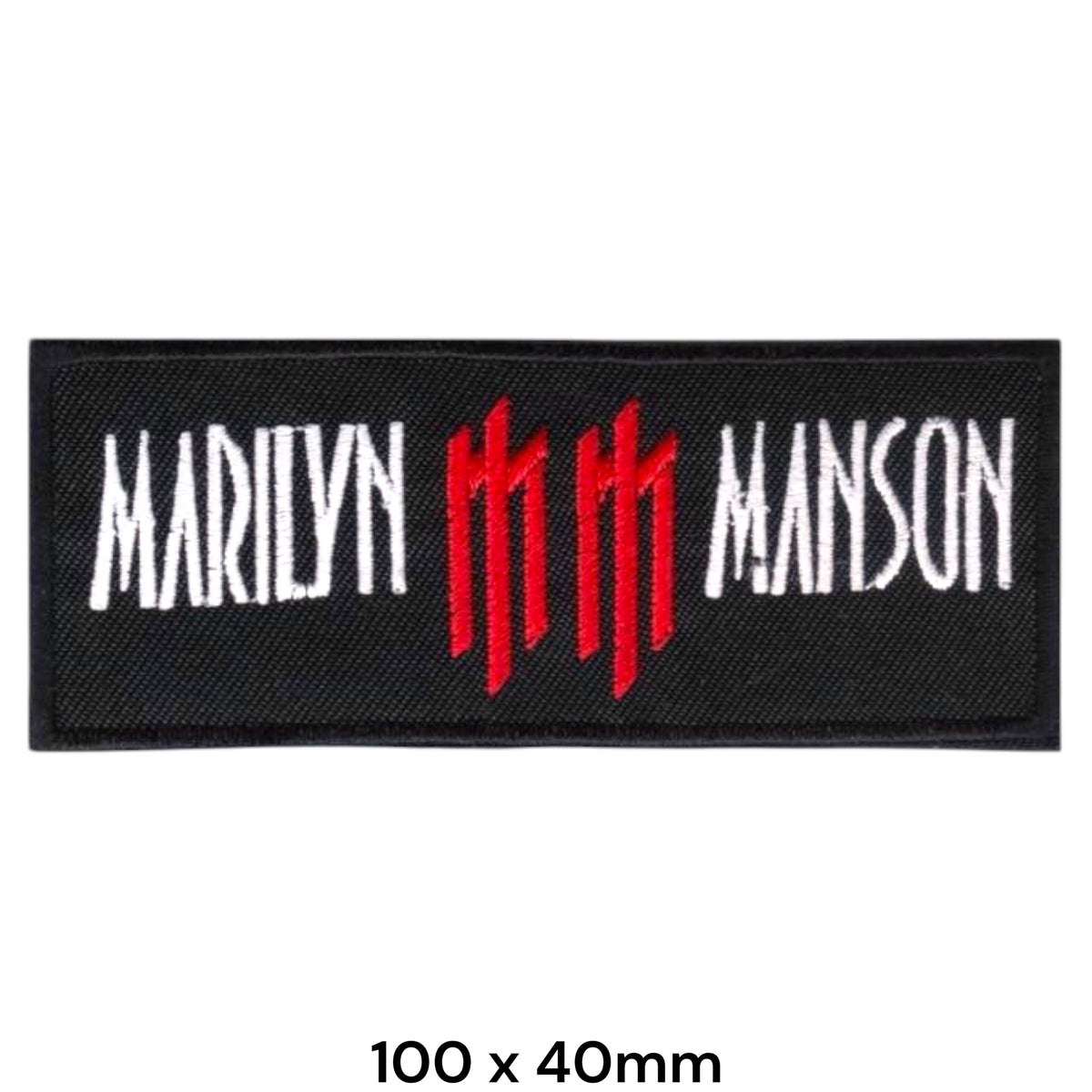 Marilyn Manson MM Strikethrough Logo Strip White Red Black Embroidered Patch 100x40mm