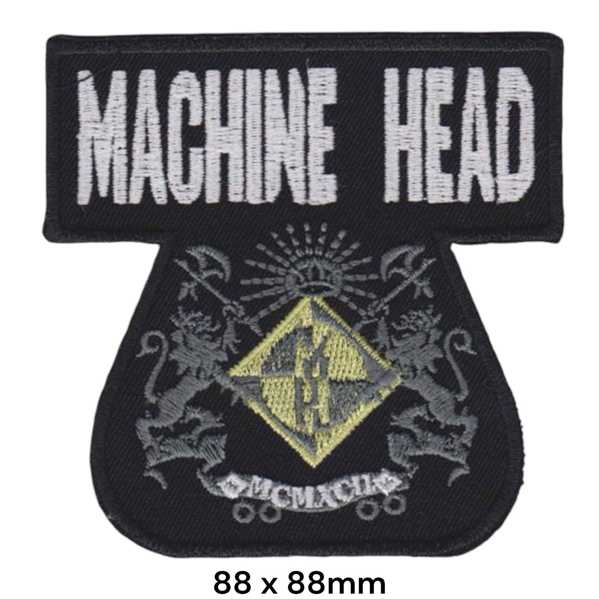 Machine Head Crest Coat of Arms MCMXCII Black Gold White Embroidered Patch 88x88mm