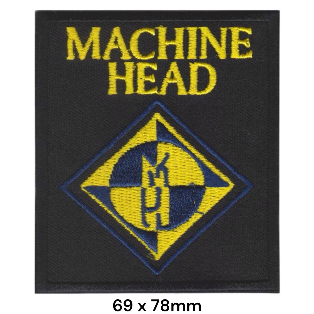 Machine Head MH Diamond Logo Portrait Yellow Blue Black Embroidered Patch 69x78mm