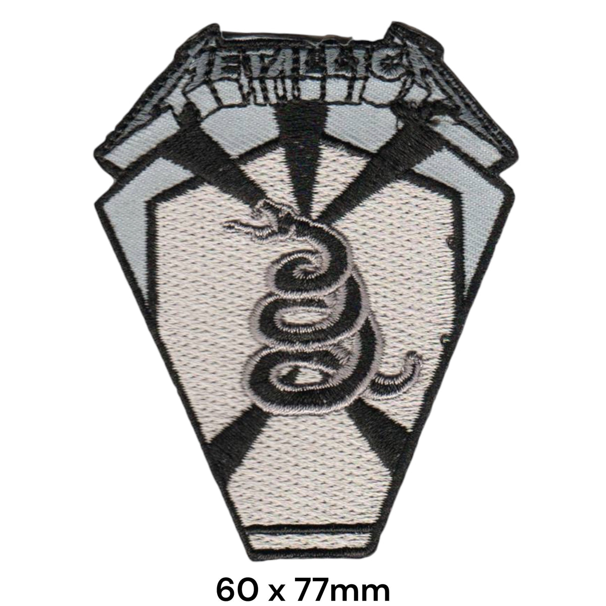 Metallica Black Album Snake Shield Die-Cut White Black Embroidered Patch 60x77mm
