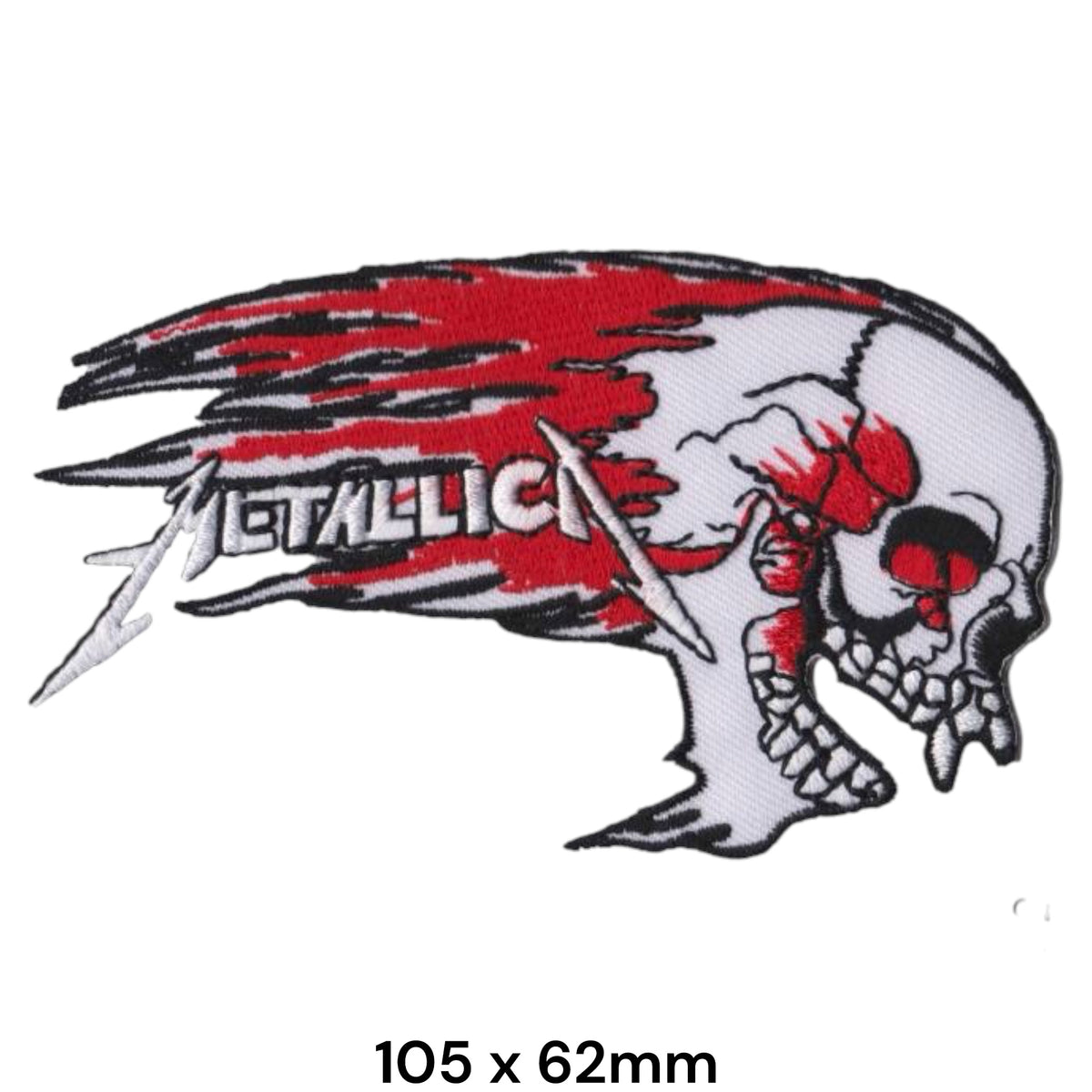 Metallica Flaming Skull Die-Cut White Red Black Embroidered Patch 105x62mm