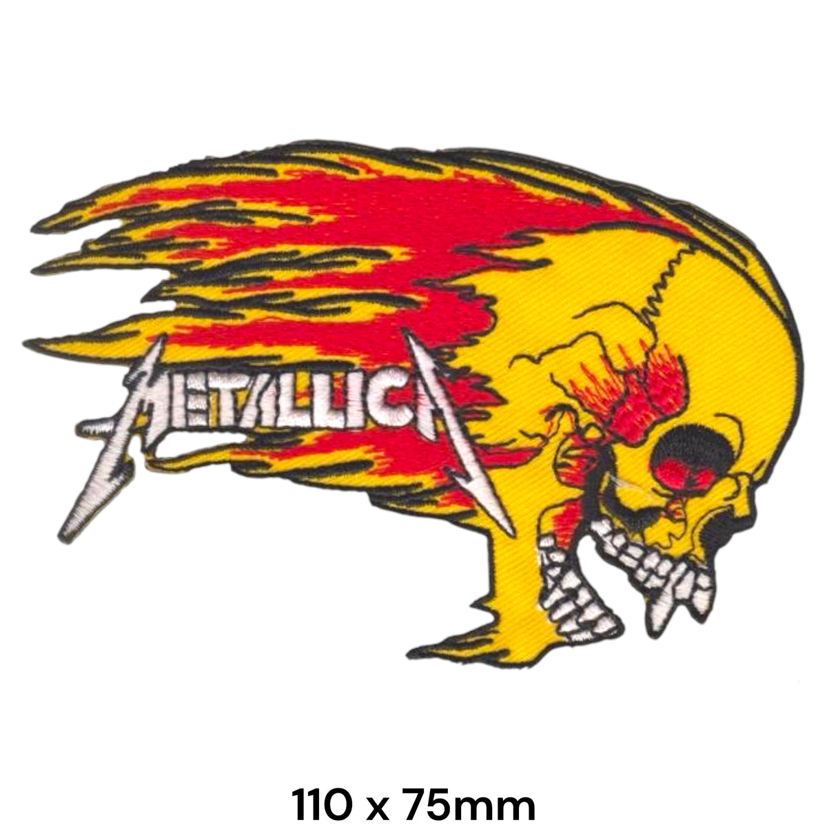 Metallica Flaming Skull Die-Cut Yellow Red Black Embroidered Patch 110x75mm