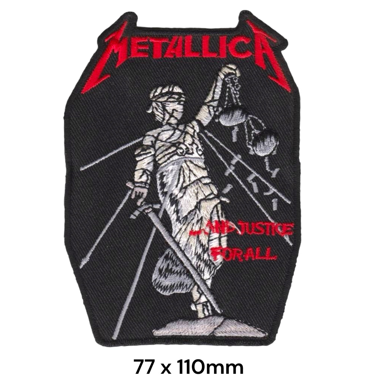 Metallica And Justice For All Justitia Full Figure Portrait Red Silver Black Embroidered Patch 77x110mm
