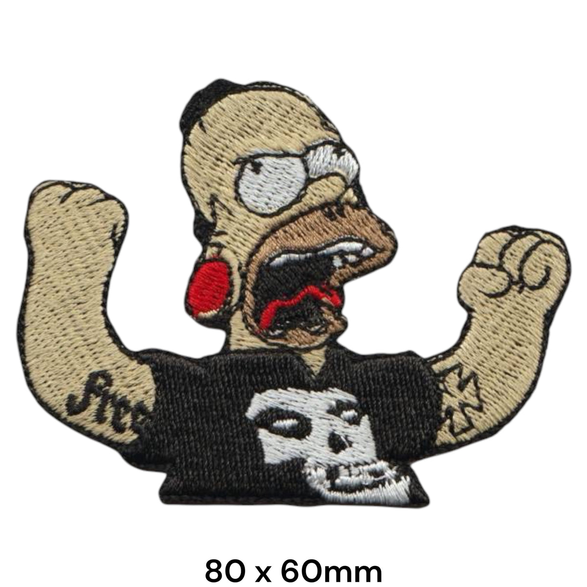 Homer Simpson Punk Rock Misfits Skull Shirt Screaming Die-Cut Embroidered Patch 80x60mm