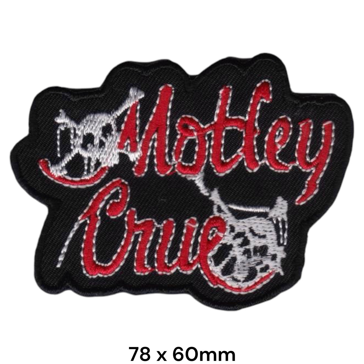Mötley Crüe Script Skulls Die-Cut Patch Red White Black Embroidered 78x60mm