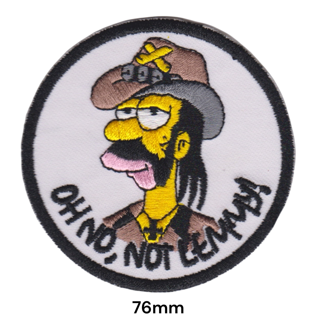 Motörhead Oh No Not Lemmy Simpsons-Style Cartoon Round Patch White Embroidered 76mm