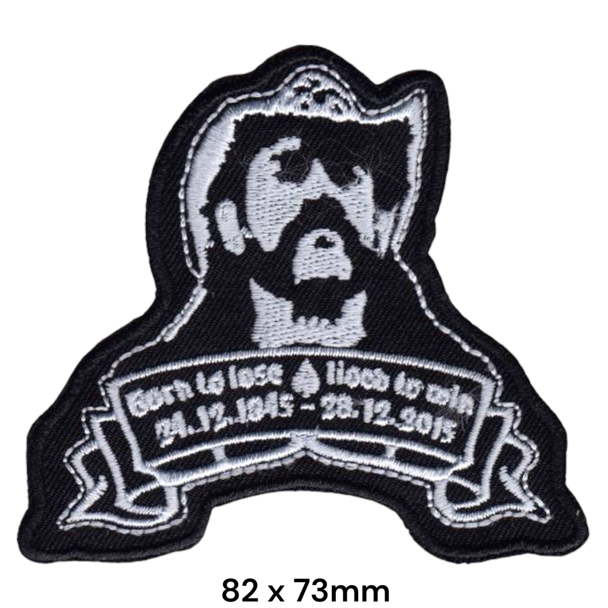 Lemmy Kilmister Born to Lose Lived to Win Memorial Die-Cut Patch White Black Embroidered 82x73mm