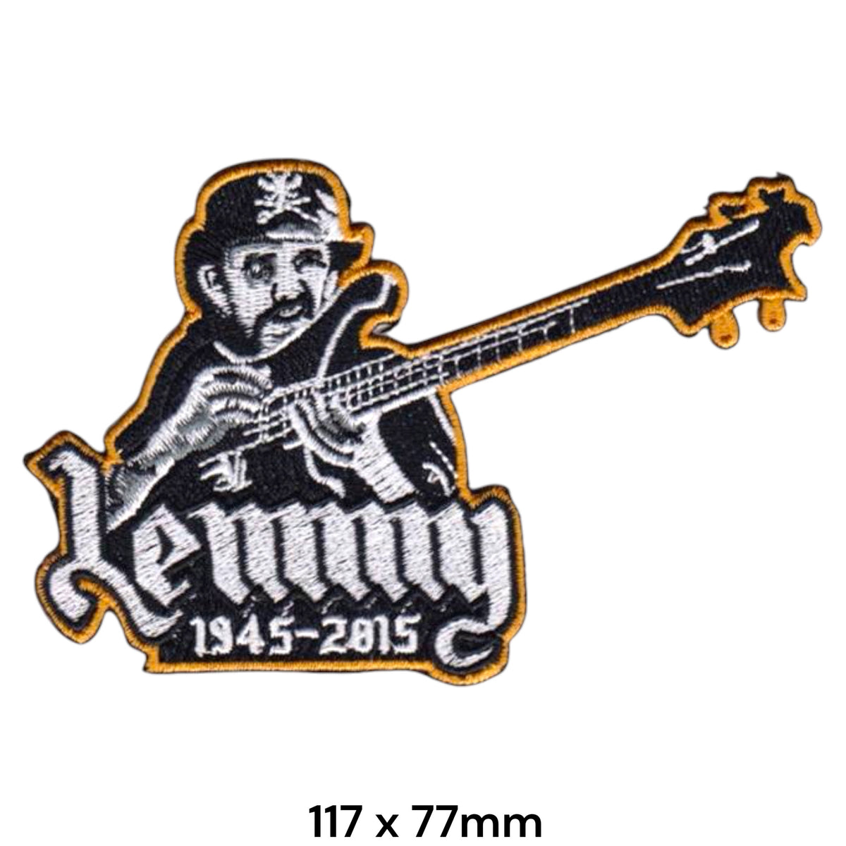 Lemmy Kilmister Bass Guitar Die-Cut Patch Black Gold White 1945-2015 Embroidered 117x77mm