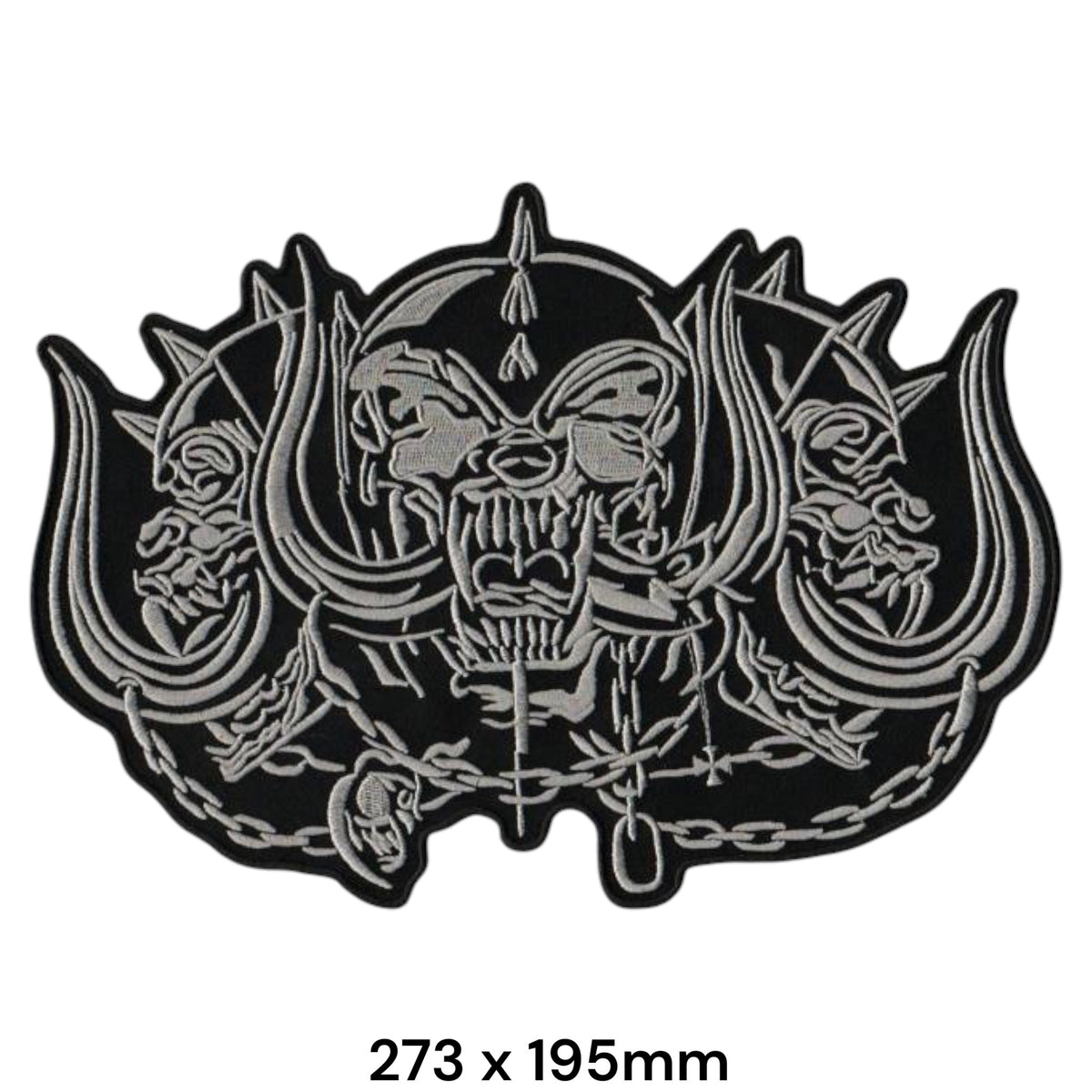 Motörhead Triple Warpig Snaggletooth XXL Die-Cut Back Patch Black Silver Embroidered 273x195mm
