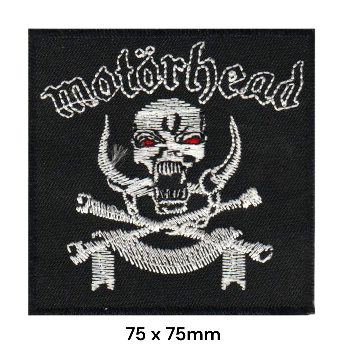Motörhead Warpig Red Eyes Crossbones Square Patch Black White Red Embroidered 75x75mm