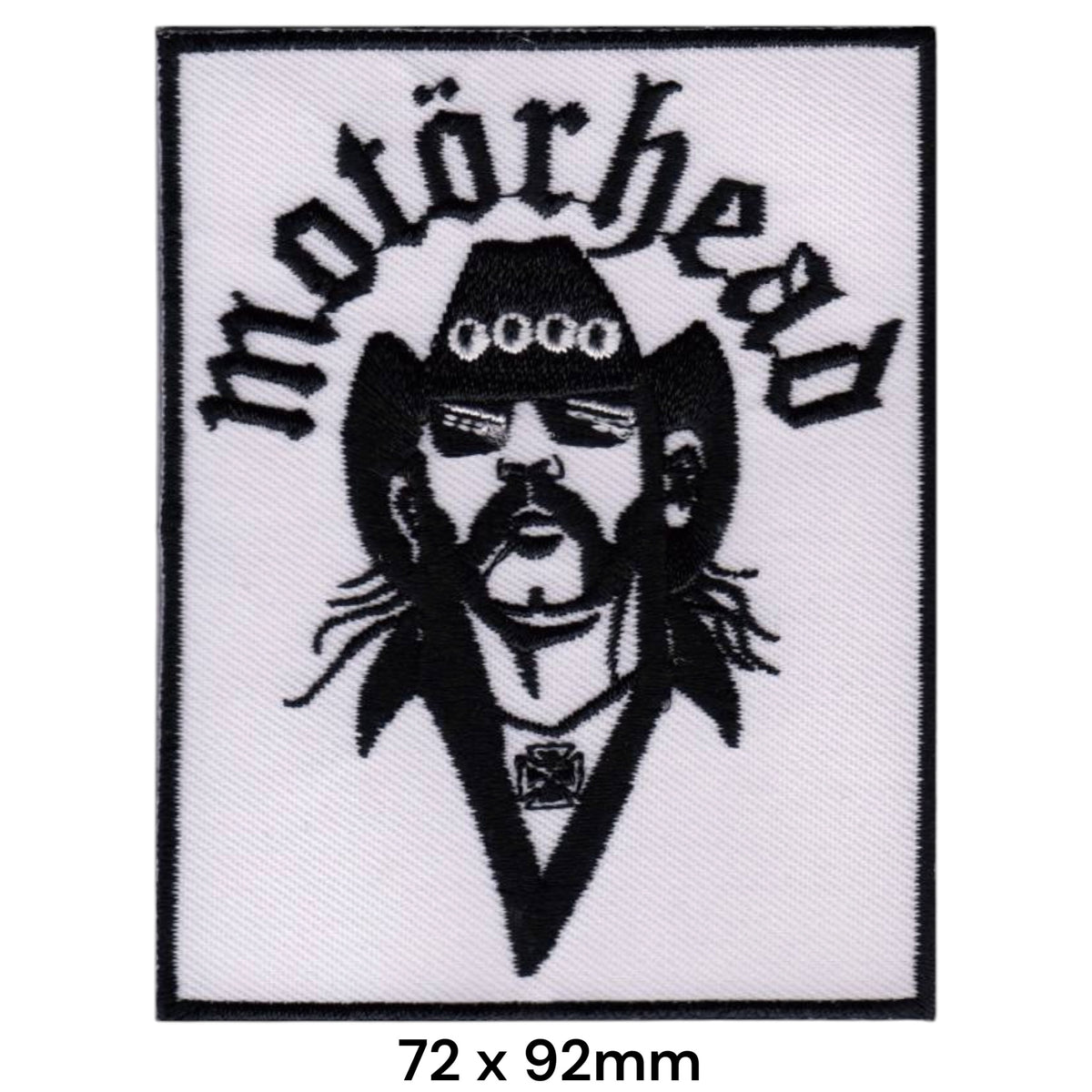 Motörhead Lemmy Kilmister Portrait Rectangle Patch White Black Embroidered 72x92mm