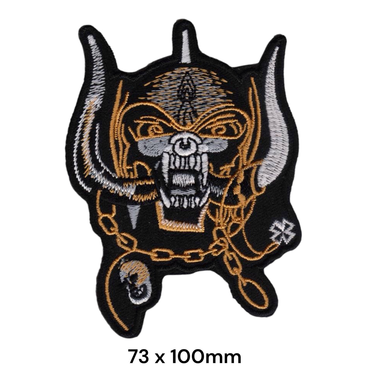 Motörhead Warpig Snaggletooth Gold Chain Die-Cut Patch Black Gold Silver Embroidered 73x100mm
