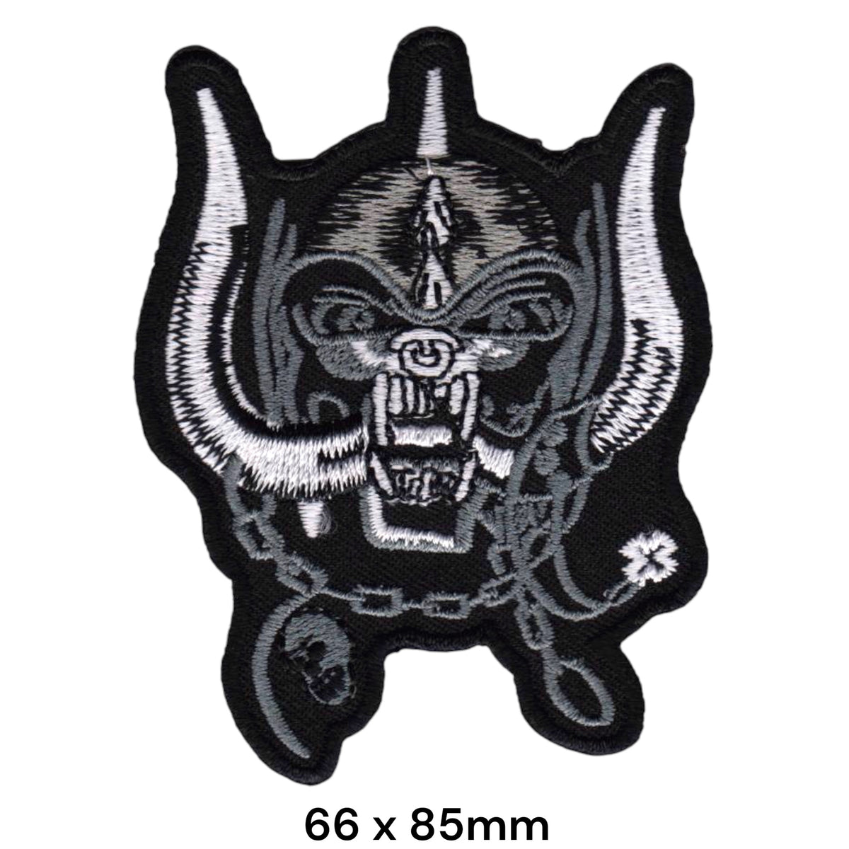 Motörhead Warpig Snaggletooth Grey Chain Die-Cut Patch Black Grey White Embroidered 66x85mm