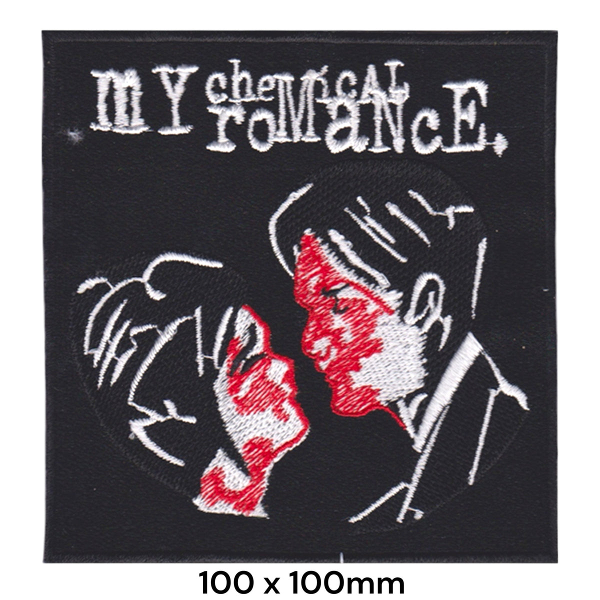 My Chemical Romance Three Cheers Kiss Square Patch Black White Red Embroidered 100x100mm