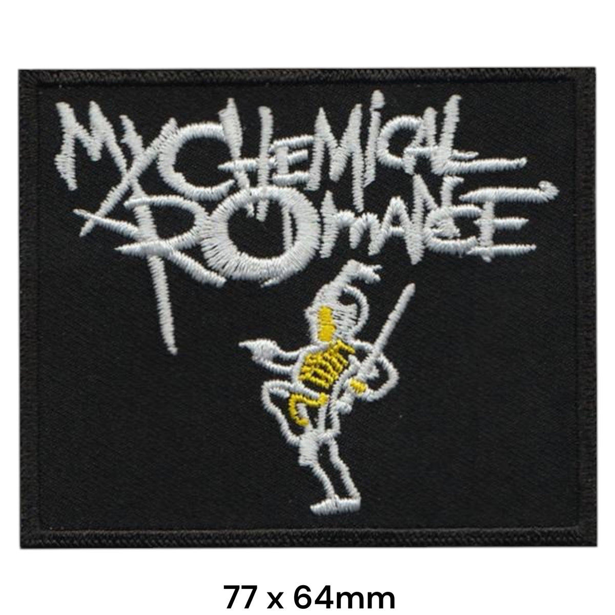 My Chemical Romance Black Parade Skeleton Guitarist Rectangle Patch Black White Yellow Embroidered 77x64mm
