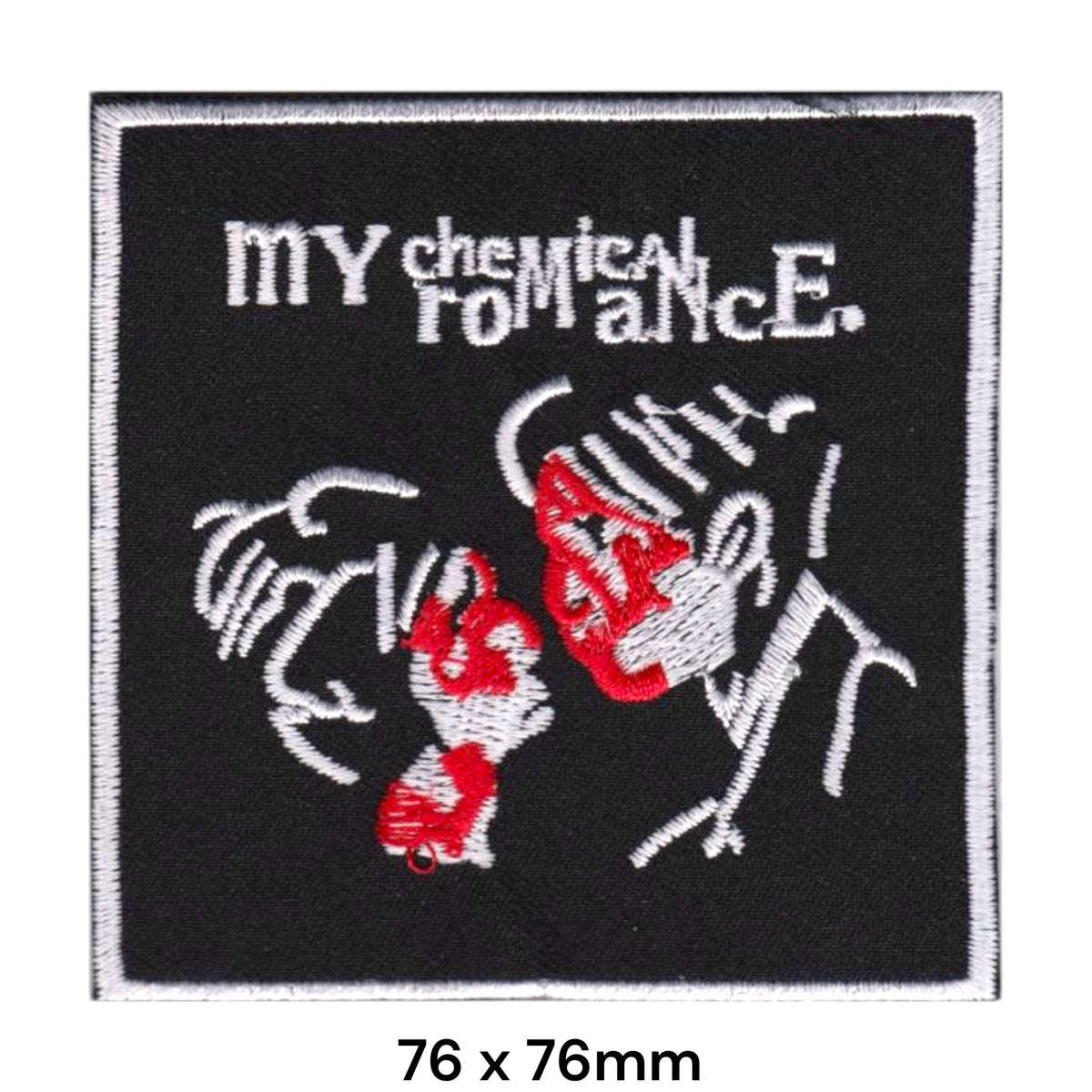 My Chemical Romance Three Cheers Kiss Square Patch Black White Red Silver Border Embroidered 76x76mm