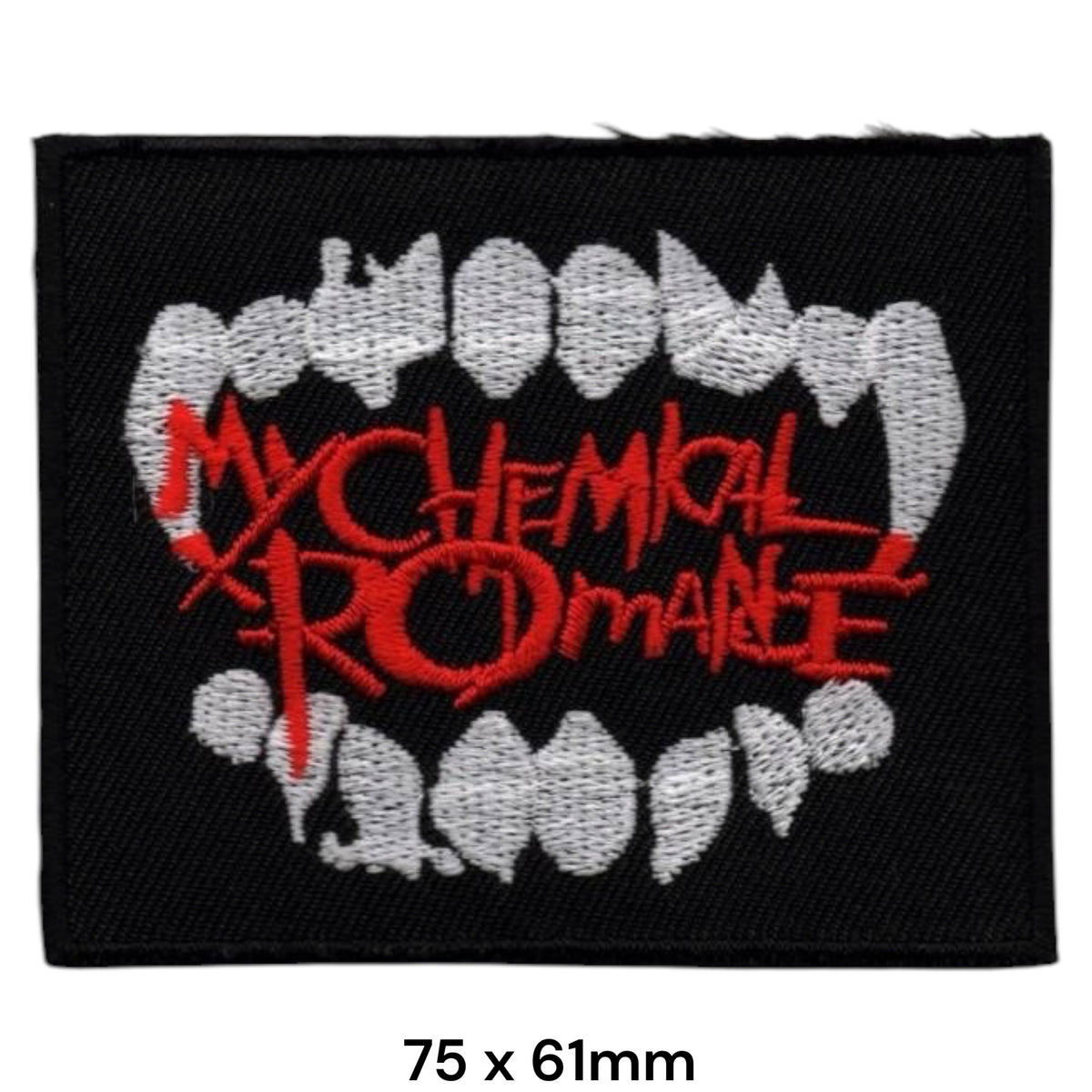 My Chemical Romance Scratch Logo Fangs Rectangle Patch Black White Red Embroidered 75x61mm