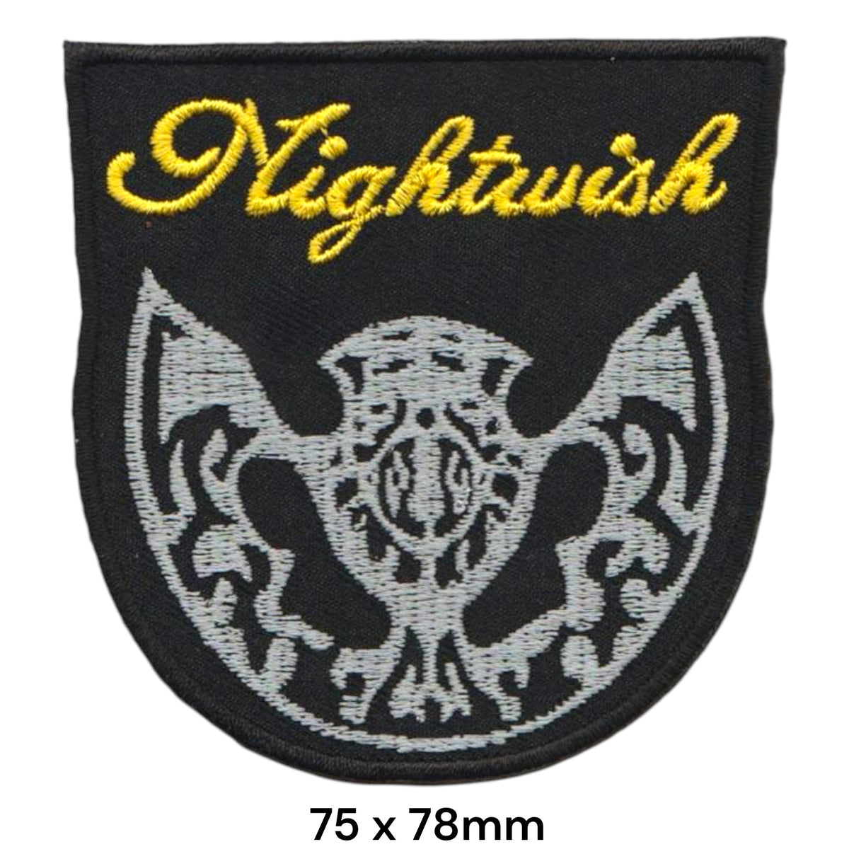 Nightwish Bat Creature Shield Patch Black Grey Yellow Embroidered 75x78mm
