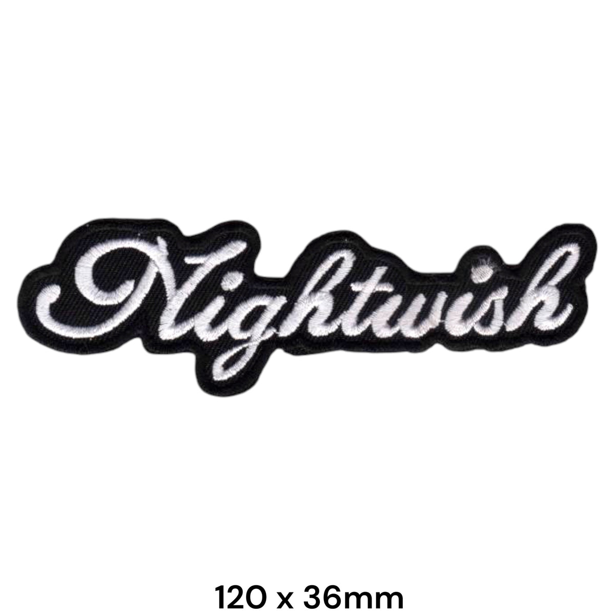 Nightwish Script Logo Die-Cut Patch Black White Embroidered 120x36mm