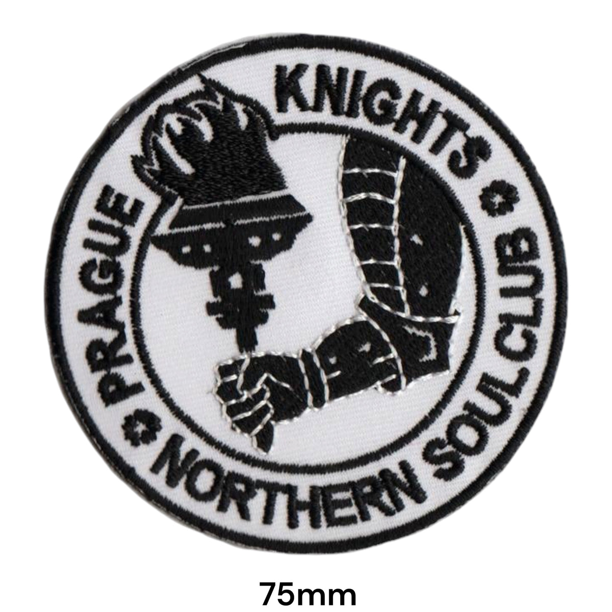 Prague Knights Northern Soul Club Round Patch Black White Embroidered 75mm