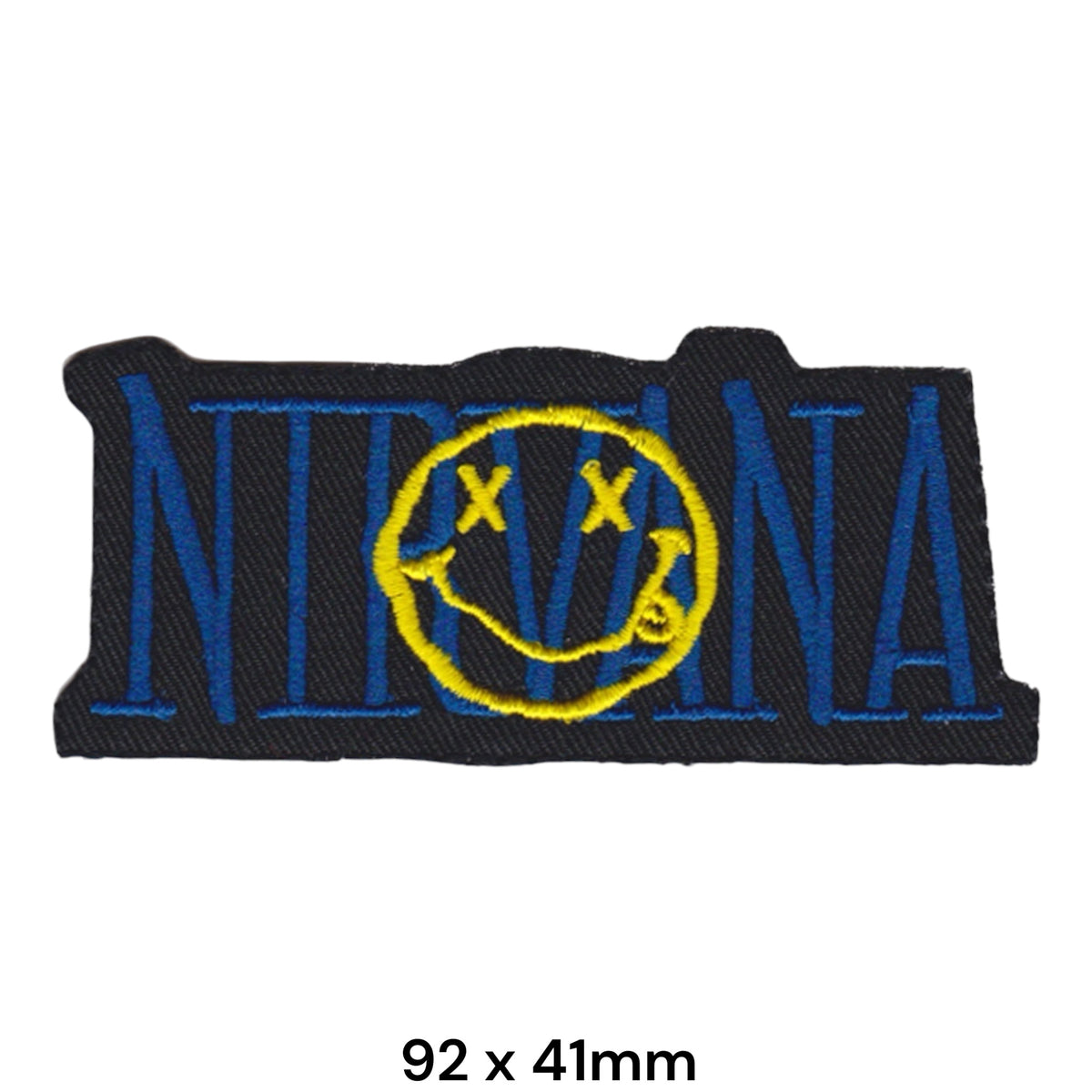 Nirvana Smiley Face Logo Die-Cut Patch Blue Yellow Black Embroidered 92x41mm