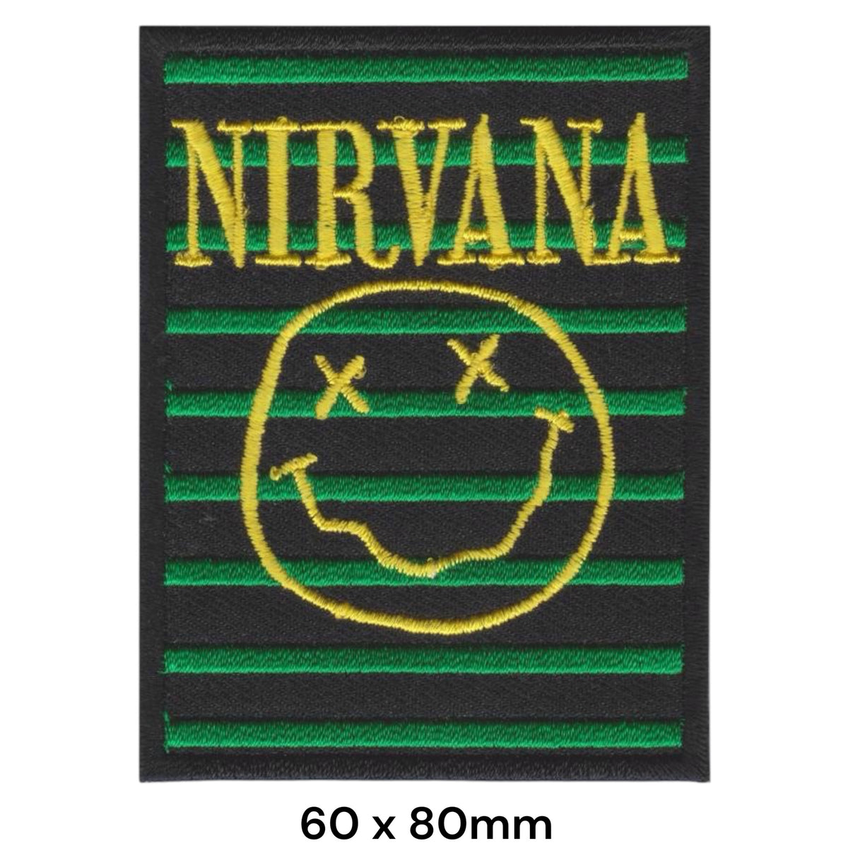 Nirvana Smiley Face Striped Rectangle Patch Gold Yellow Green Black Embroidered 60x80mm