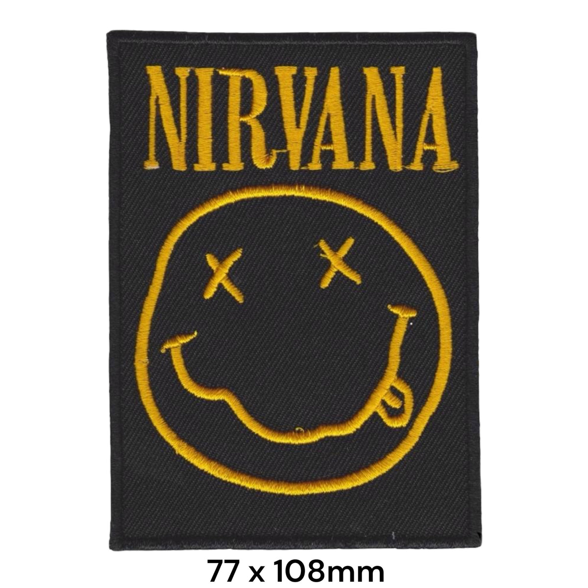 Nirvana Smiley Face Large Portrait Rectangle Patch Gold Orange Yellow Black Embroidered 77x108mm