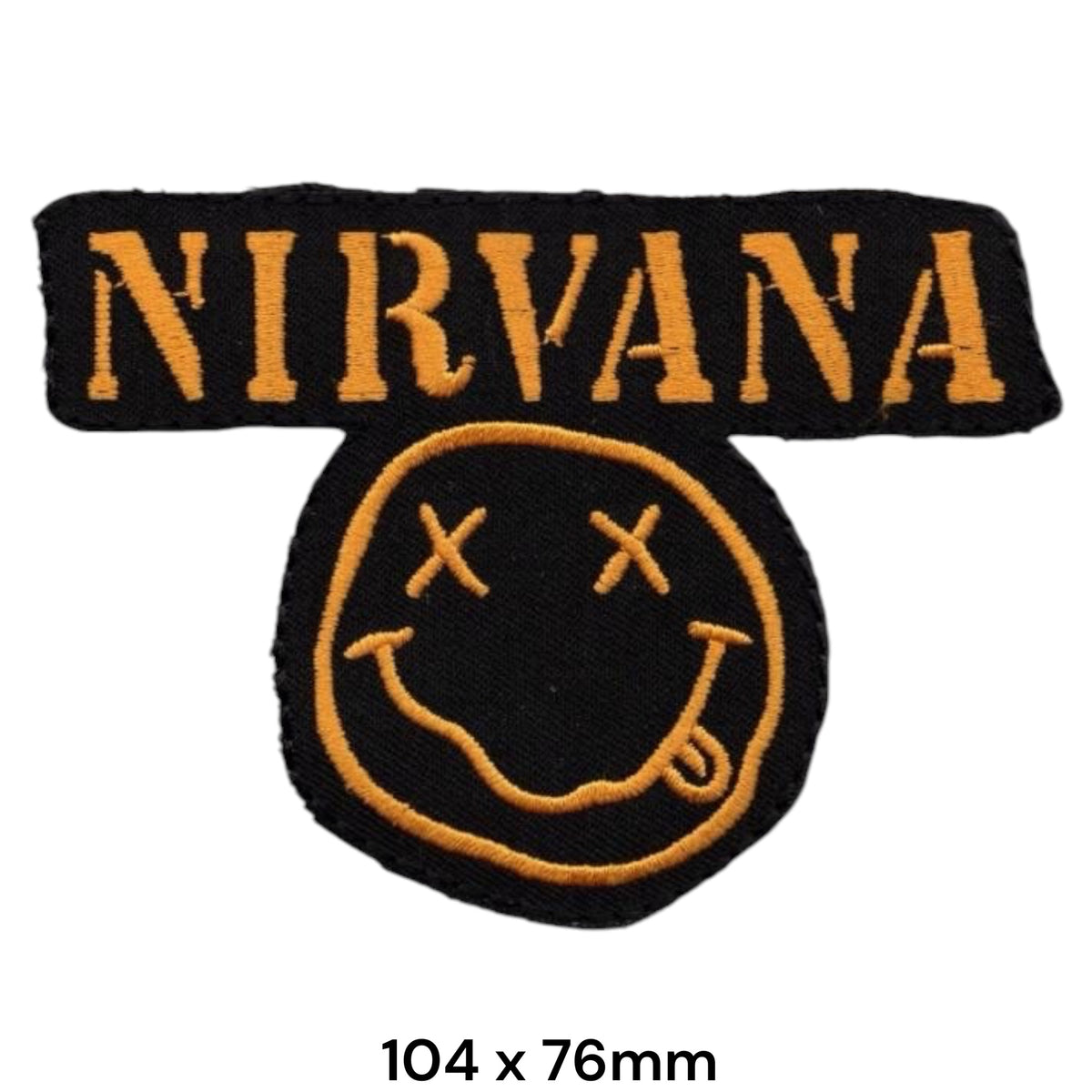 Nirvana Smiley Face Die-Cut 2-Part Patch Orange Amber Black Embroidered 104x76mm