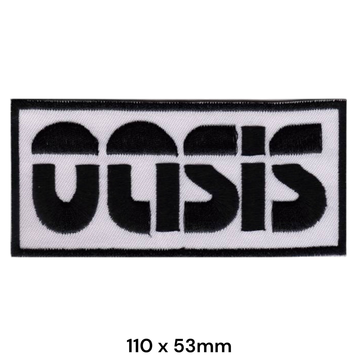 Oasis Stencil Box Logo Rectangle Patch Black White Embroidered 110x53mm