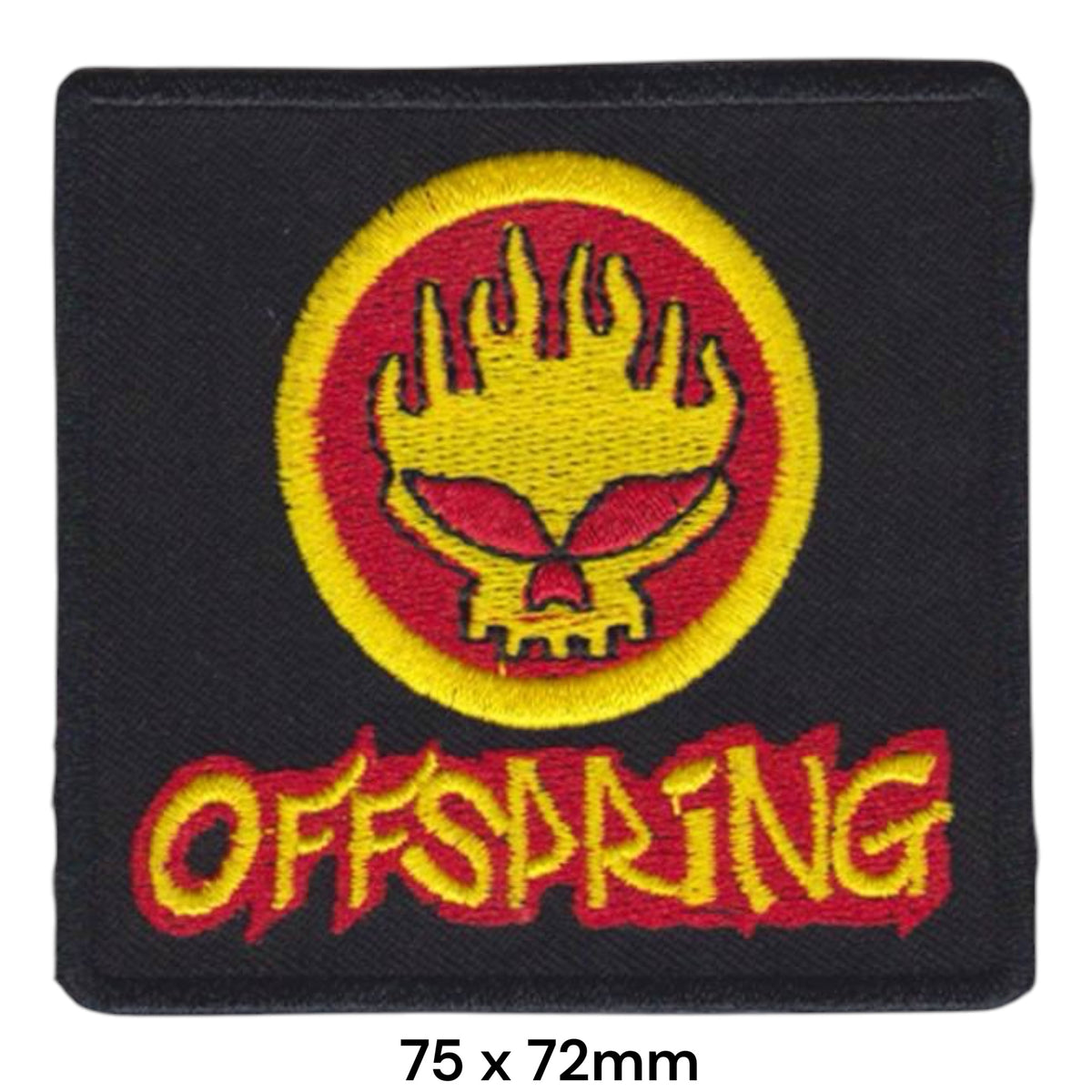The Offspring Skull Flame Circle Square Patch Yellow Red Black Embroidered 75x72mm