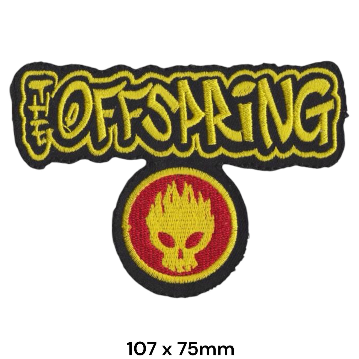 The Offspring Die-Cut 2-Part Text Skull Circle Patch Yellow Red Black Embroidered 107x75mm