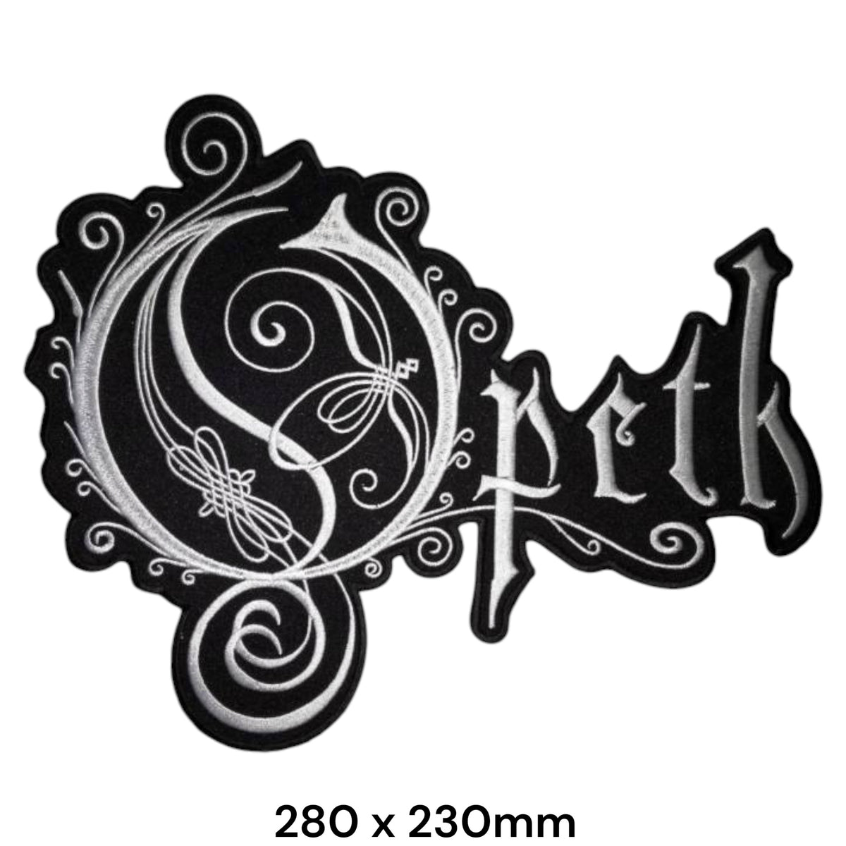 Opeth Ornate Logo Large Back Patch White Silver Black Embroidered 280x230mm