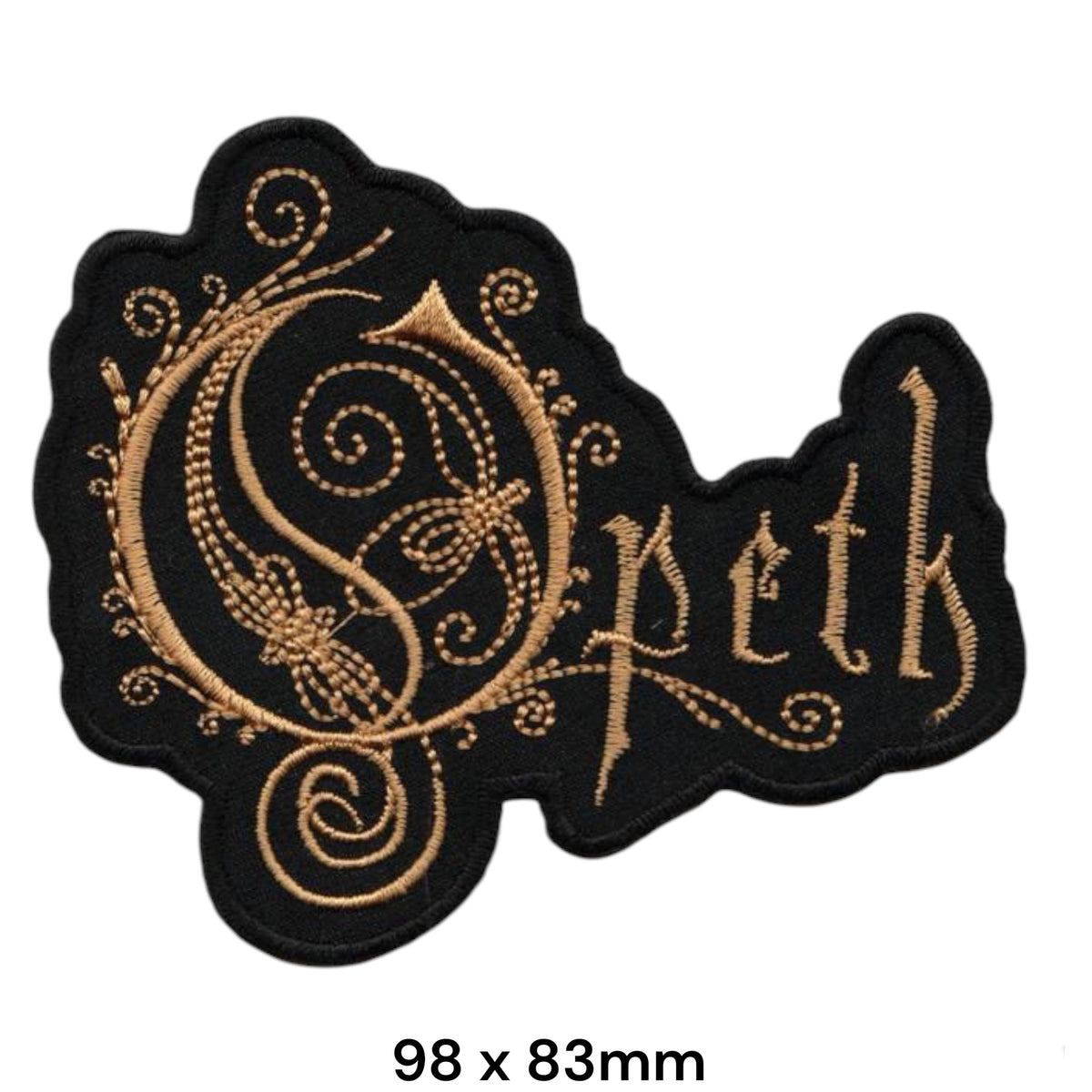Opeth Ornate Logo Die-Cut Patch Gold Black Embroidered 98x83mm