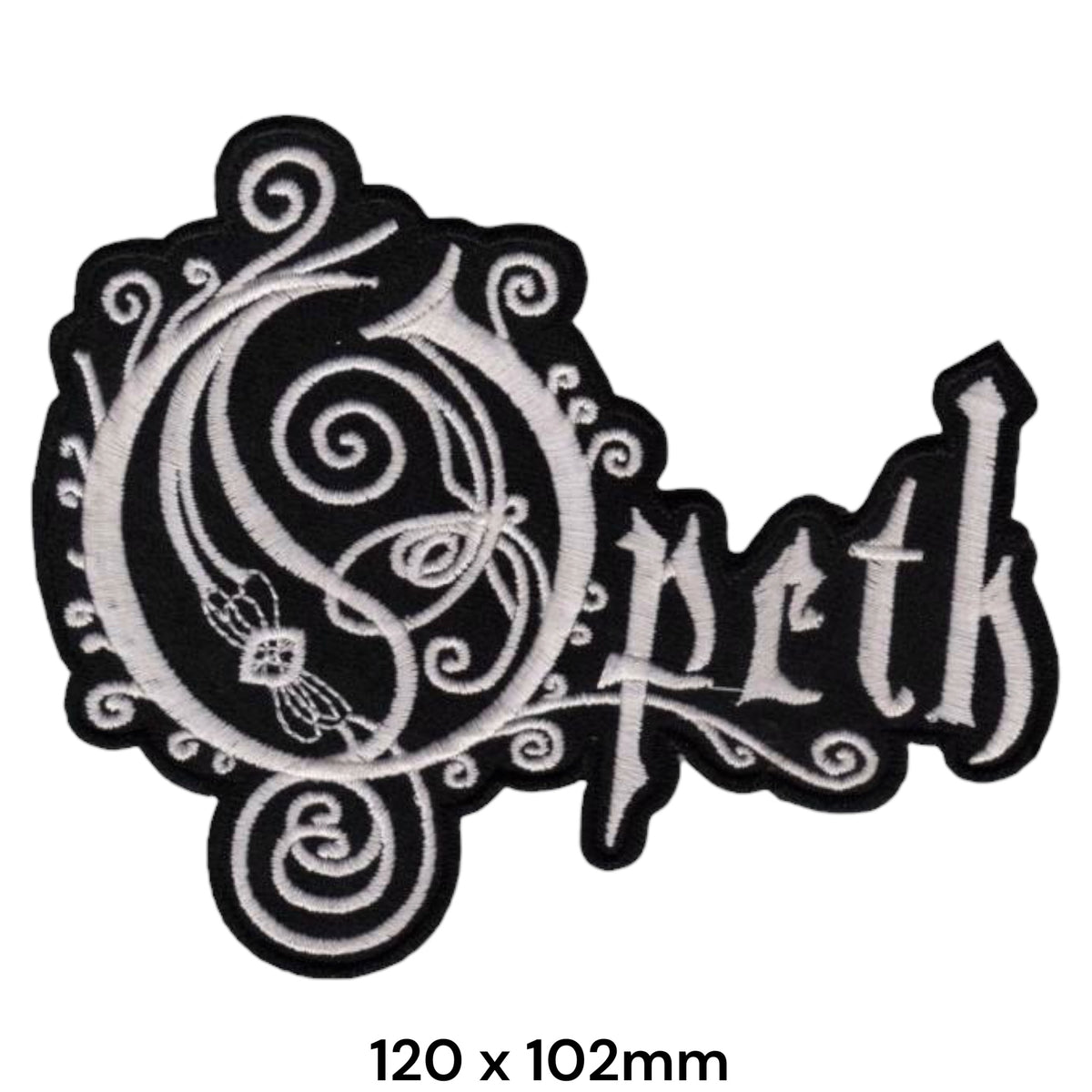 Opeth Ornate Logo Large Die-Cut Patch White Black Embroidered 120x102mm