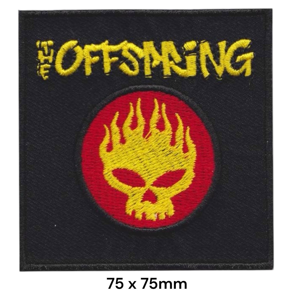 The Offspring Skull Flame Text Square Patch Yellow Red Black Embroidered 75x75mm