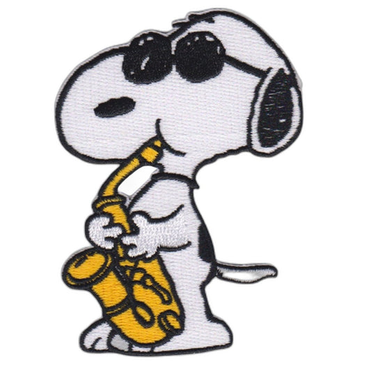 Snoopy Saxophone Iron-On Patch - Embroidered Comic Design