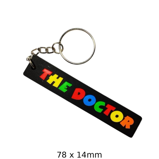 The Doctor Keychain – Colorful Text Design